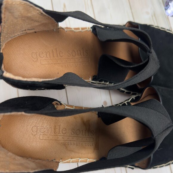 Gentle Souls by Kenneth Cole Colleen Black Elastic Espadrille Wedge Sandals 8.5 - Picture 12 of 12